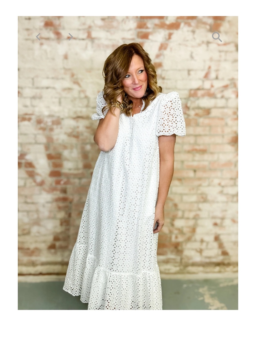 White Eyelet Puff Sleeve Midi Dress